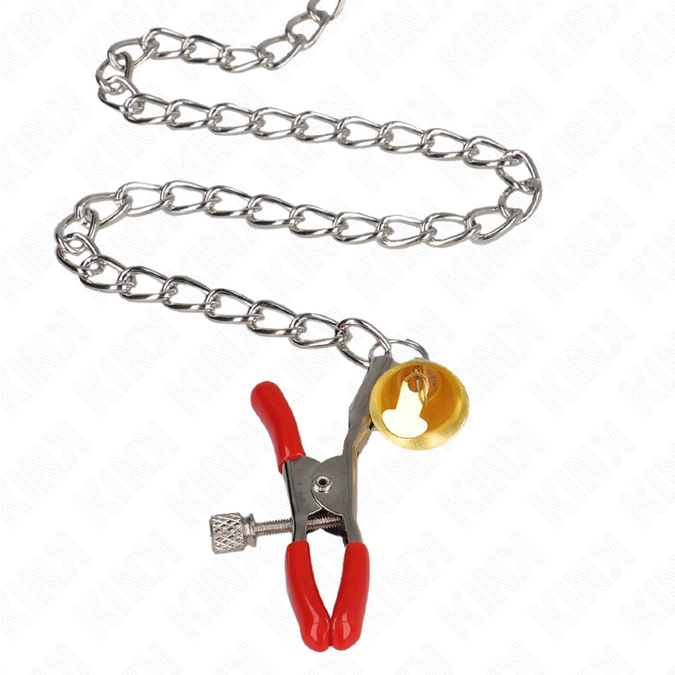 Kink – Bel Drievoudige Tepel- en Clitoris Klemmen Rood met Ketting 30 cm