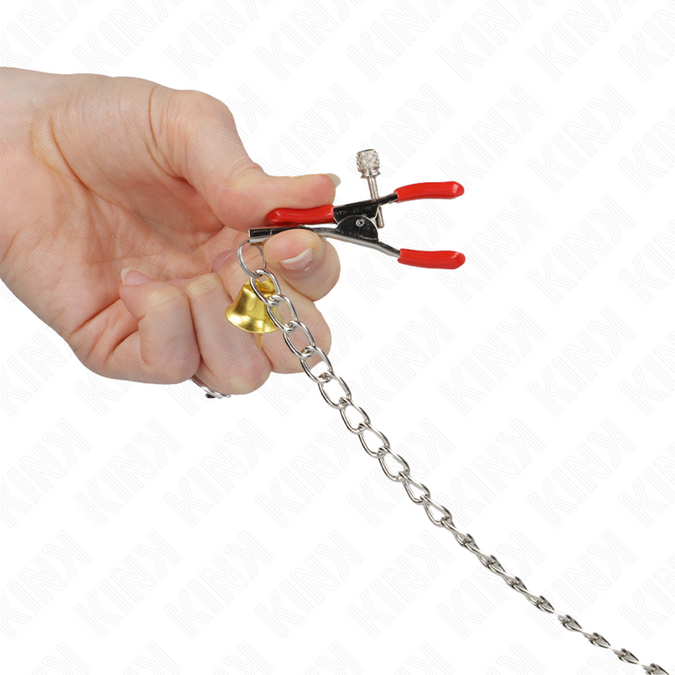 Kink – Bel Drievoudige Tepel- en Clitoris Klemmen Rood met Ketting 30 cm