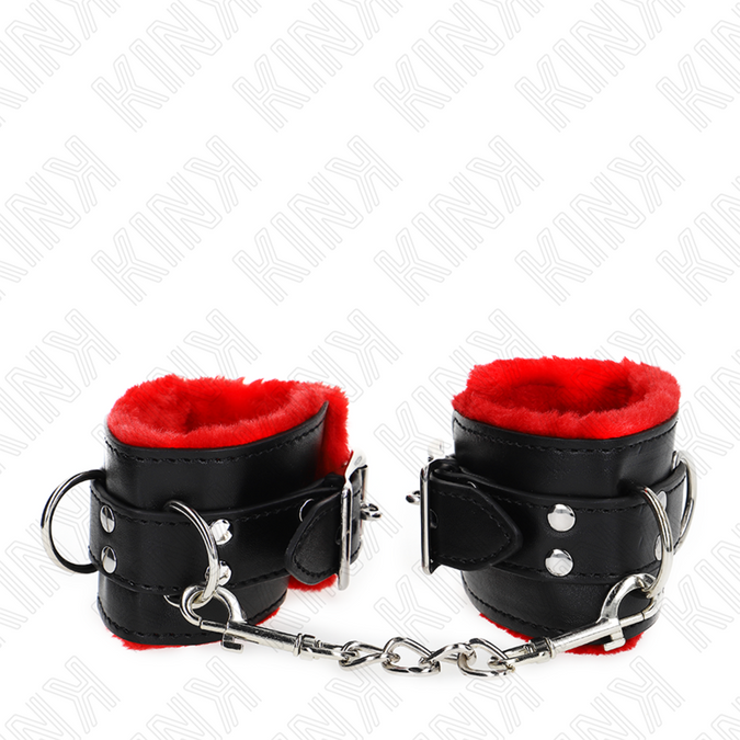 KINK - BONTGEVOERDE POLSBANDEN MET VIERKANTE GATEN RODE EN ZWARTE RIEM VERSTELBAAR 17-29 CM X 6 CM