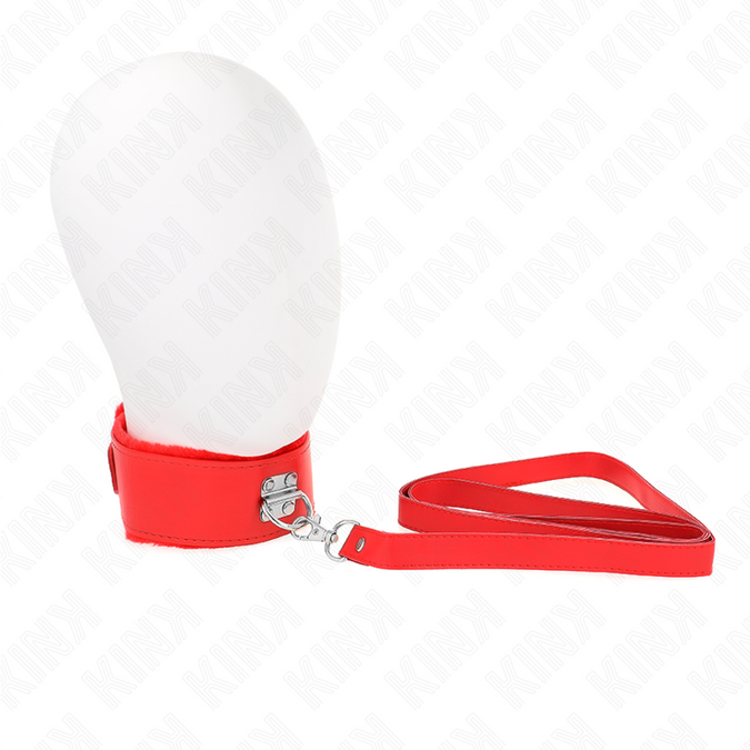 KINK - HALSBAND MET RIEM 116 CM MET ZILVEREN STUDS MODEL 4 ROOD VERSTELBAAR 40-48 CM X 6 CM