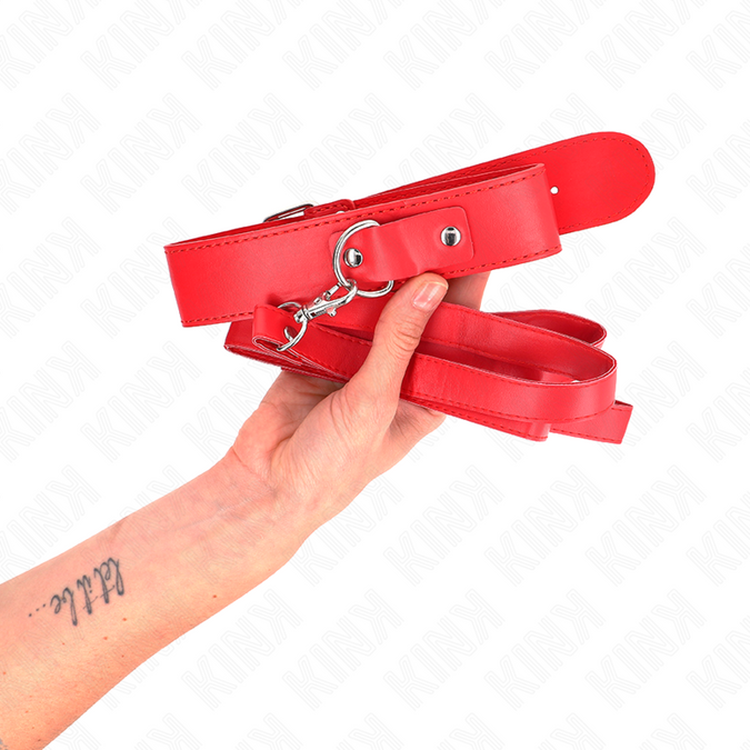 KINK - KETTING MET RIEM 116 CM ROOD VERSTELBARE BAND 32-50 CM X 8 CM