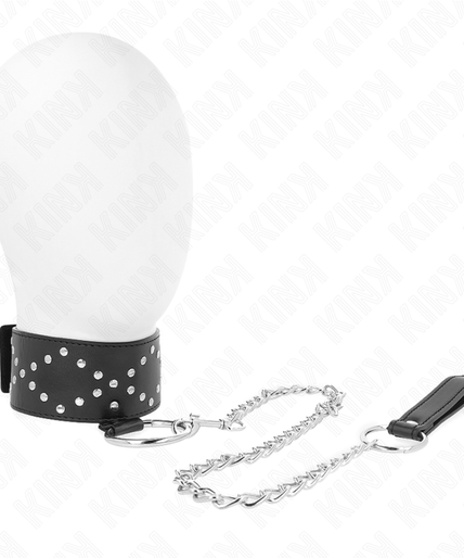 KINK - NECKLACE 65 CM WITH LEASH WITH SILVER STUDS MODEL 3 ADJUSTABLE 36-43 CM X 5 CM KINK - NECKLACE 65 CM WITH LEASH WITH SILVER STUDS MODEL 3 ADJUSTABLE 36-43 CM X 5 CM