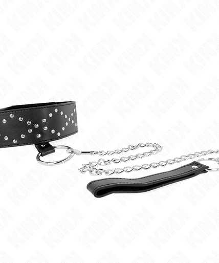 KINK - NECKLACE 65 CM WITH LEASH WITH SILVER STUDS MODEL 3 ADJUSTABLE 36-43 CM X 5 CM KINK - NECKLACE 65 CM WITH LEASH WITH SILVER STUDS MODEL 3 ADJUSTABLE 36-43 CM X 5 CM