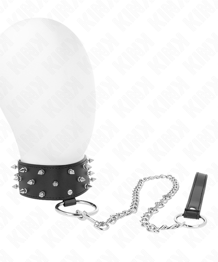 KINK - NECKLACE WITH LEASH 65 CM WITH SILVER STUDS MODEL 5 ADJUSTABLE 36-43 CM X 5 CM KINK - NECKLACE WITH LEASH 65 CM WITH SILVER STUDS MODEL 5 ADJUSTABLE 36-43 CM X 5 CM