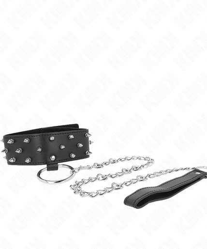 KINK - NECKLACE WITH LEASH 65 CM WITH SILVER STUDS MODEL 5 ADJUSTABLE 36-43 CM X 5 CM KINK - NECKLACE WITH LEASH 65 CM WITH SILVER STUDS MODEL 5 ADJUSTABLE 36-43 CM X 5 CM