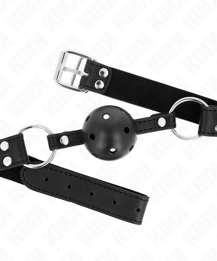 KINK - BREATHABLE BALL 4 CM GAG WITH DOUBLE RIVET MODEL 1 BLACK 62.5 x 2.5 CM ADJUSTABLE 42-58 CM KINK - BREATHABLE BALL 4 CM GAG WITH DOUBLE RIVET MODEL 1 BLACK 62.5 x 2.5 CM ADJUSTABLE 42-58 CM