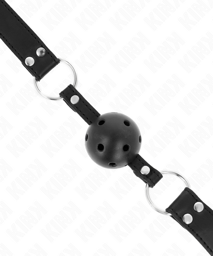KINK - BREATHABLE BALL 4 CM GAG WITH DOUBLE RIVET MODEL 1 BLACK 62.5 x 2.5 CM ADJUSTABLE 42-58 CM KINK - BREATHABLE BALL 4 CM GAG WITH DOUBLE RIVET MODEL 1 BLACK 62.5 x 2.5 CM ADJUSTABLE 42-58 CM