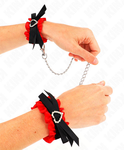 KINK - LACE ELASTIC WRIST RESTRAINTS RED HEART DETAILS ADJUSTABLE 22-35 CM KINK - LACE ELASTIC WRIST RESTRAINTS RED HEART DETAILS ADJUSTABLE 22-35 CM