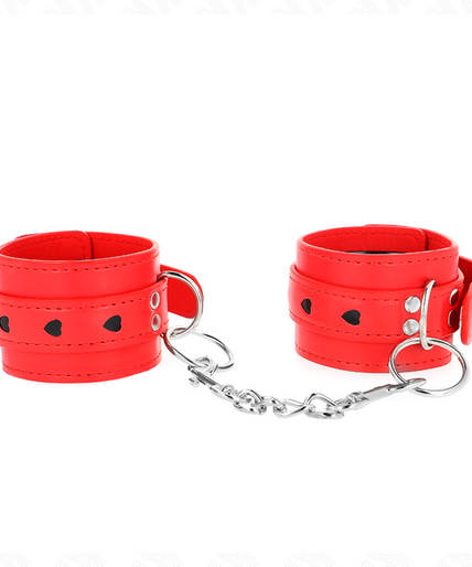 KINK - RED WRIST RESTRAINTS WITH BLACK HEART INLAY ADJUSTABLE 21-28 CM X 5.5 CM KINK - RED WRIST RESTRAINTS WITH BLACK HEART INLAY ADJUSTABLE 21-28 CM X 5.5 CM