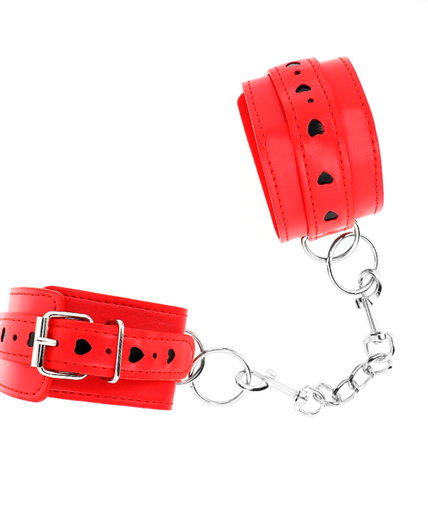 KINK - RED WRIST RESTRAINTS WITH BLACK HEART INLAY ADJUSTABLE 21-28 CM X 5.5 CM KINK - RED WRIST RESTRAINTS WITH BLACK HEART INLAY ADJUSTABLE 21-28 CM X 5.5 CM