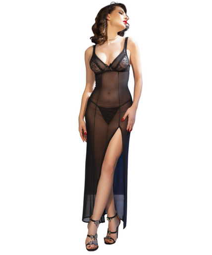 CHILIROSE - CR 4723 LONG BABYDOLL & THONG BLACK S CHILIROSE - CR 4723 LONG BABYDOLL & THONG BLACK S