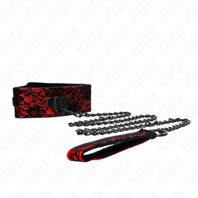 KINK - KANTEN HALSBAND MET RIEM MET ECHTE LEREN RIEM 105 CM / 44 X 5.5 CM