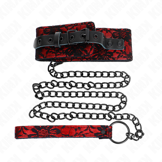 KINK - KANTEN HALSBAND MET RIEM MET ECHTE LEREN RIEM 105 CM / 44 X 5.5 CM