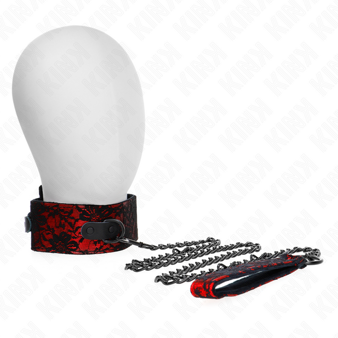 KINK - KANTEN HALSBAND MET RIEM MET ECHTE LEREN RIEM 105 CM / 44 X 5.5 CM