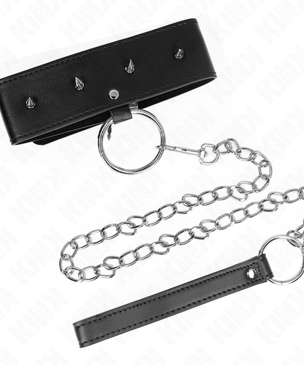 KINK - NECKLACE 65 CM WITH LEASH WITH SILVER STUDS MODEL 2 ADJUSTABLE 36-43 CM X 5 CM KINK - NECKLACE 65 CM WITH LEASH WITH SILVER STUDS MODEL 2 ADJUSTABLE 36-43 CM X 5 CM