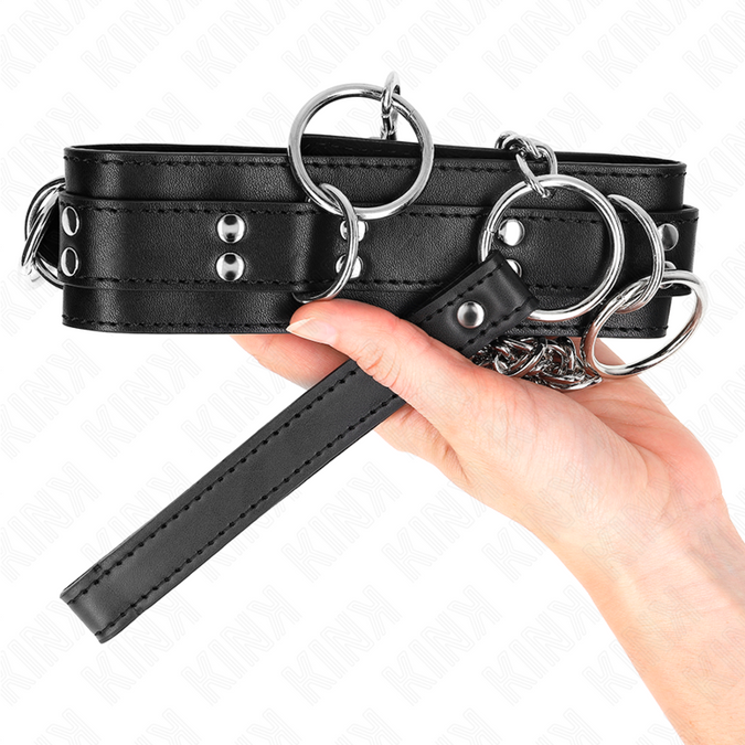 Kink – 3 Ring Slavernij Ketting met Band 80 cm 53 x 5 cm