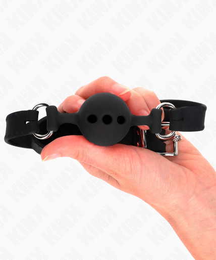 KINK - FULL SILICONE GAG 55 x 2 CM WITH 4 CM BALL SIZE S BLACK ADJUSTABLE 35-51 CM KINK - FULL SILICONE GAG 55 x 2 CM WITH 4 CM BALL SIZE S BLACK ADJUSTABLE 35-51 CM
