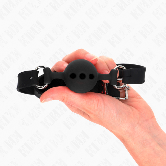Kink – Volledig siliconen bit 55 x 2 cm met 4 cm bal maat S zwart verstelbaar 35 – 51 cm