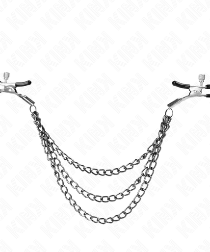 KINK - NIPPLE CLAMPS WITH 3 CHAINS BLACK 20/23/28 CM KINK - NIPPLE CLAMPS WITH 3 CHAINS BLACK 20/23/28 CM