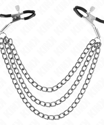 KINK - NIPPLE CLAMPS WITH 3 CHAINS BLACK 20/23/28 CM KINK - NIPPLE CLAMPS WITH 3 CHAINS BLACK 20/23/28 CM