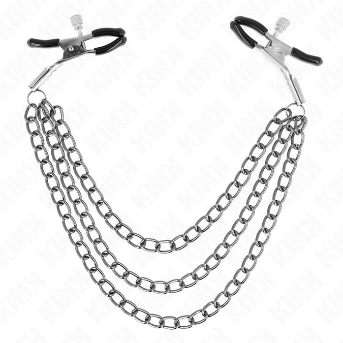 KINK - NIPPELKLEMMEN MET 3 KETTINGS ZWART 20/23/28 CM