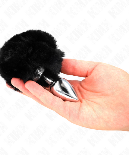 KINK - STAINLESS STEEL PLUG 7 x 3 CM WITH BLACK FAUX FUR RABBIT TAIL 8 CM KINK - STAINLESS STEEL PLUG 7 x 3 CM WITH BLACK FAUX FUR RABBIT TAIL 8 CM