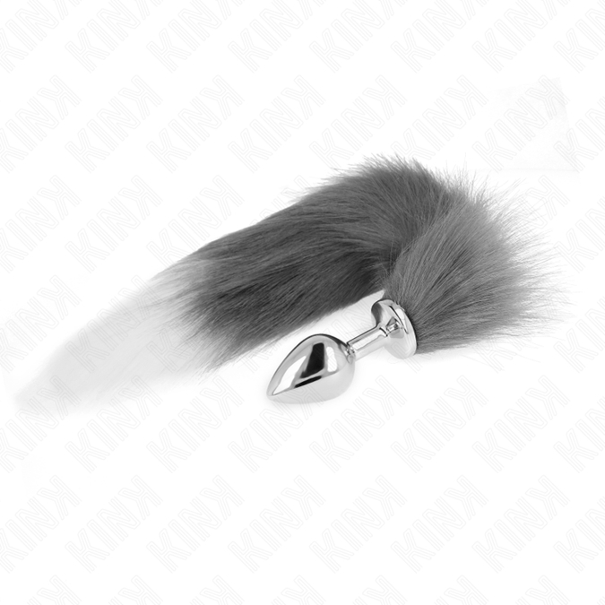 Kink – Anal Plug Size M 8 X 3.5 Cm With Synthetic Tail 40 Cm Grey And White