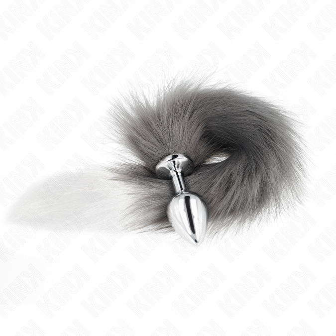 Kink – Anal Plug Size M 8 X 3.5 Cm With Synthetic Tail 40 Cm Grey And White