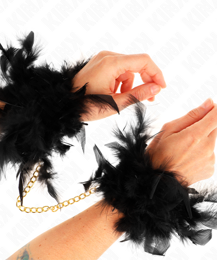 KINK - FEATHER HAND CUFFS WITH GOLD CHAIN MODEL 1 KINK - FEATHER HAND CUFFS WITH GOLD CHAIN MODEL 1