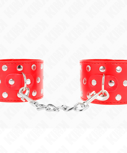 KINK - WRIST RESTRAINTS WITH SNAP FASTEN FULL OF RIVETS RED ADJUSTABLE 19-24 CM X 5.5 CM KINK - WRIST RESTRAINTS WITH SNAP FASTEN FULL OF RIVETS RED ADJUSTABLE 19-24 CM X 5.5 CM