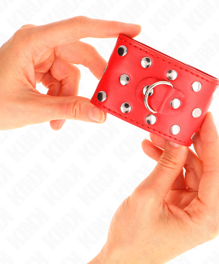 KINK - WRIST RESTRAINTS WITH SNAP FASTEN FULL OF RIVETS RED ADJUSTABLE 19-24 CM X 5.5 CM KINK - WRIST RESTRAINTS WITH SNAP FASTEN FULL OF RIVETS RED ADJUSTABLE 19-24 CM X 5.5 CM