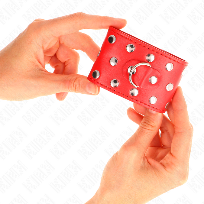 Kink – polsboeien met druksluiting, volledig met klinknagels, rood, verstelbaar 19 – 24 cm x 5,5 cm
