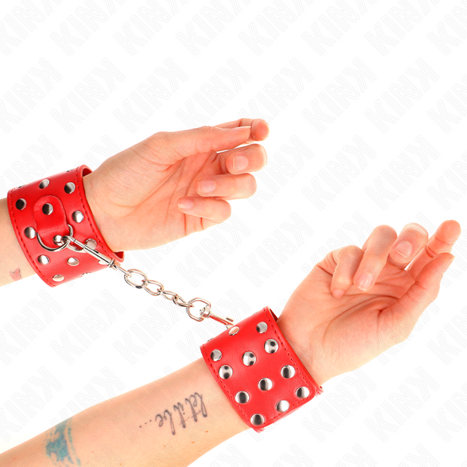 Kink – polsboeien met druksluiting, volledig met klinknagels, rood, verstelbaar 19 – 24 cm x 5,5 cm