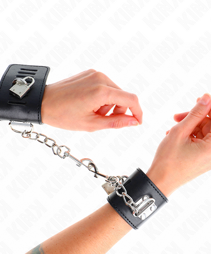 KINK - WRIST RESTRAINTS WITH PADLOCK CLOSURE BLACK ADJUSTABLE 16-23 CM X 5.5 CM KINK - WRIST RESTRAINTS WITH PADLOCK CLOSURE BLACK ADJUSTABLE 16-23 CM X 5.5 CM