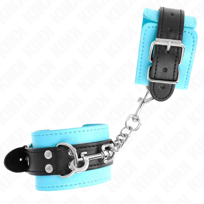 KINK - POLSBROEKEN MET HAAKJES BLAUW MET BONT GEVOERD VERSTELBAAR 20-28 CM X 5.5 CM