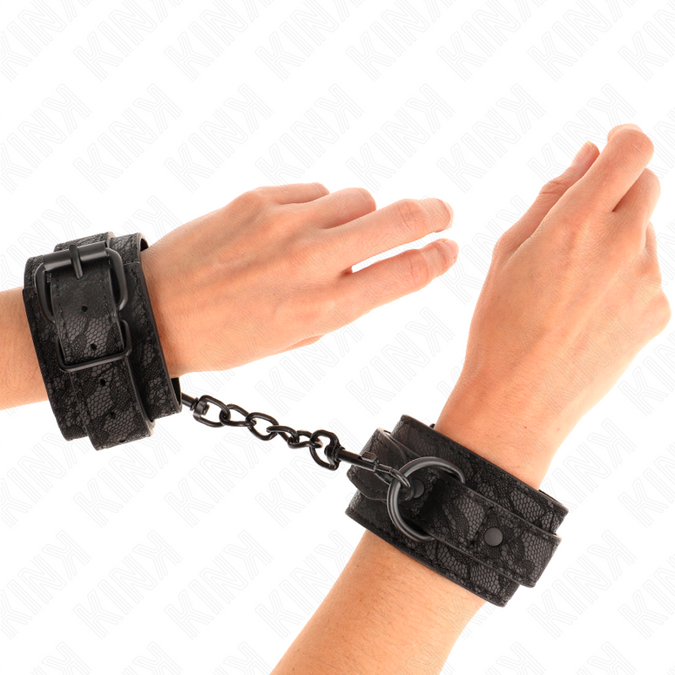Kink – Dark Lace Covered Wrist Cuffs Adjustable Black 19 – 26 Cm