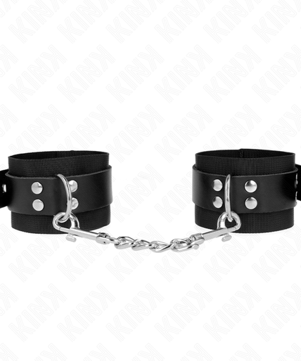 KINK - NYLON WRIST RESTRAINTS BLACK WITH LEATHER BELT BLACK ADJUSTABLE 19-29 CM X 5.1 CM KINK - NYLON WRIST RESTRAINTS BLACK WITH LEATHER BELT BLACK ADJUSTABLE 19-29 CM X 5.1 CM