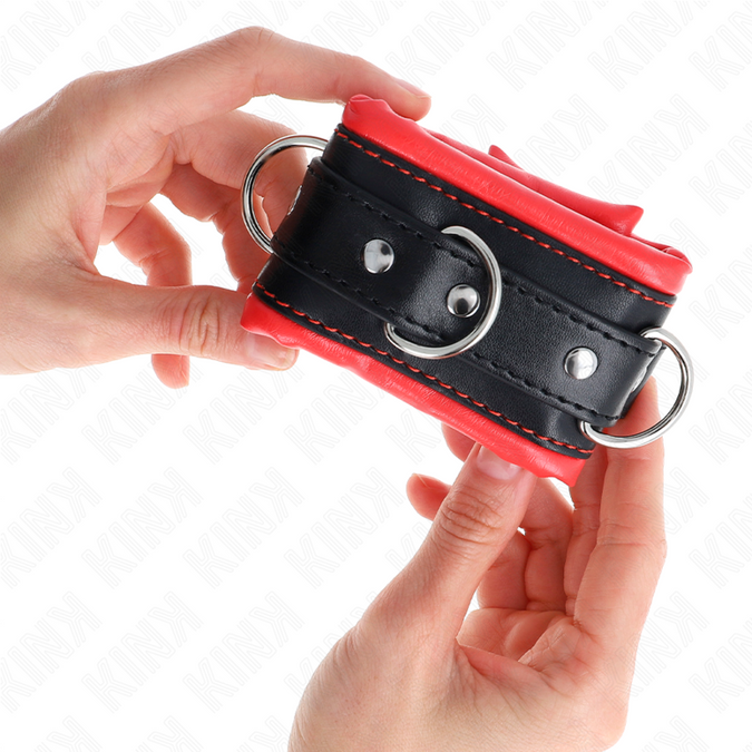 Kink – Zware polsboeien met rode bontvoering, verstelbaar 20 – 30 cm x 6 cm
