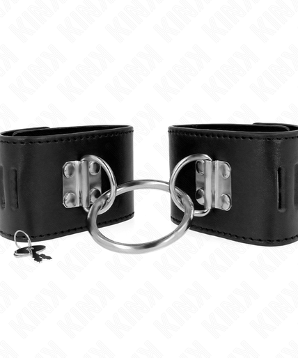 KINK - FIXED WRIST RESTRAINTS WITH RING AND PADLOCK CLOSURE BLACK ADJUSTABLE 16-23 CM X 5.5 CM KINK - FIXED WRIST RESTRAINTS WITH RING AND PADLOCK CLOSURE BLACK ADJUSTABLE 16-23 CM X 5.5 CM