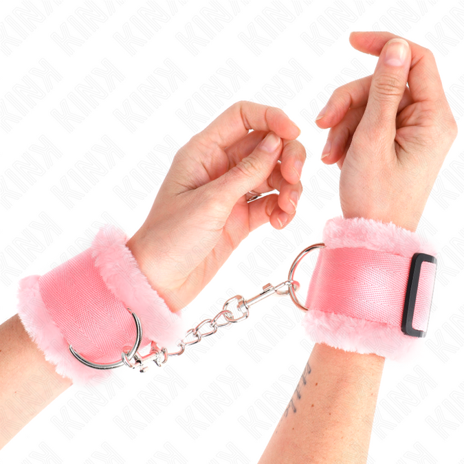KINK - ROZE HARIGE GEVOERDE POLSBANDEN VERSTELBAAR 17-31 CM X 7 CM