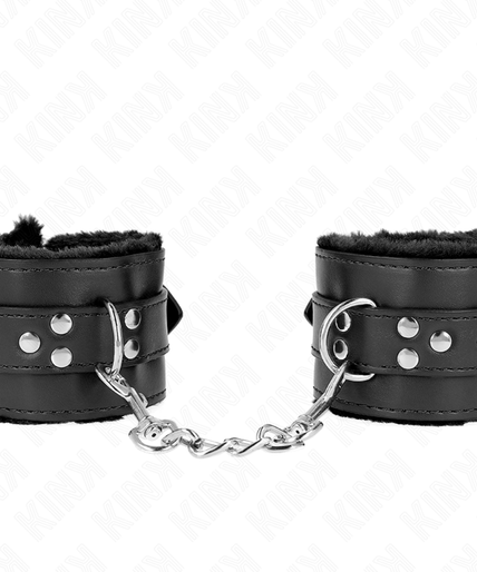 KINK - FUR LINED WRIST RESTRAINTS WITH SQUARE HOLES BLACK AND BLACK BELT ADJUSTABLE 17-29 CM X 6 CM KINK - FUR LINED WRIST RESTRAINTS WITH SQUARE HOLES BLACK AND BLACK BELT ADJUSTABLE 17-29 CM X 6 CM