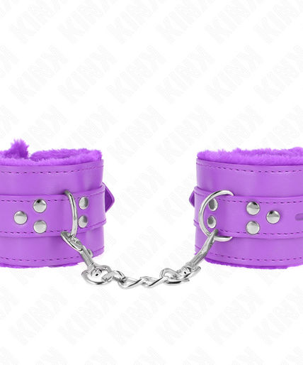 KINK - FUR LINED WRIST RESTRAINTS WITH SQUARE HOLES PURPLE AND PURPLE BELT ADJUSTABLE 17-29 CM X 6 CM KINK - FUR LINED WRIST RESTRAINTS WITH SQUARE HOLES PURPLE AND PURPLE BELT ADJUSTABLE 17-29 CM X 6 CM