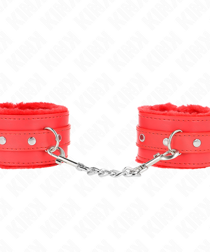 KINK - PREMIUM FUR LINED WRIST RESTRAINTS RED WITH RED BELT ADJUSTABLE 17-29 CM X 6 CM KINK - PREMIUM FUR LINED WRIST RESTRAINTS RED WITH RED BELT ADJUSTABLE 17-29 CM X 6 CM