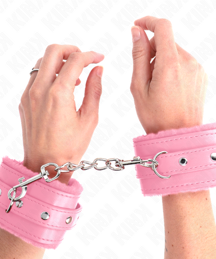 KINK - PREMIUM FUR LINED WRIST RESTRAINTS PINK WITH PINK BELT ADJUSTABLE 17-29 CM X 6 CM KINK - PREMIUM FUR LINED WRIST RESTRAINTS PINK WITH PINK BELT ADJUSTABLE 17-29 CM X 6 CM