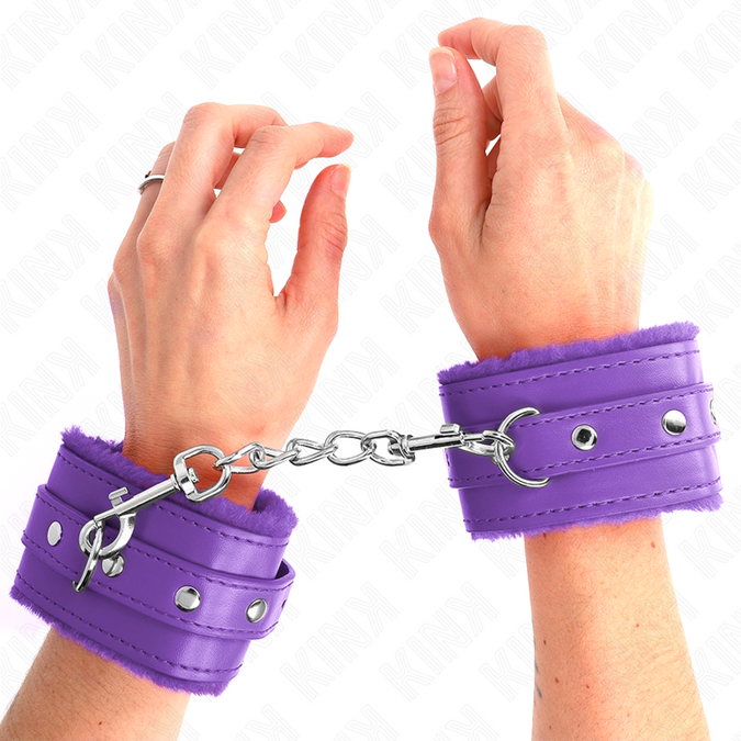 KINK - PREMIUM MET BONT GEVOERDE POLSBANDEN PAARS MET PAARSE RIEM VERSTELBAAR 17-29 CM X 6 CM