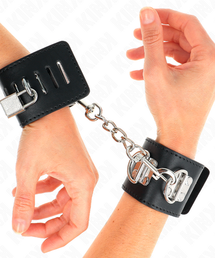 KINK - MULTIPOSITION WRIST RESTRAINTS WITH PADLOCK CLOSURE BLACK ADJUSTABLE 16-23 CM X 5.5 CM KINK - MULTIPOSITION WRIST RESTRAINTS WITH PADLOCK CLOSURE BLACK ADJUSTABLE 16-23 CM X 5.5 CM