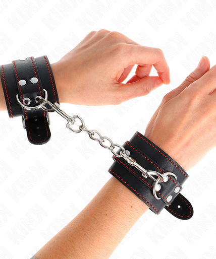 KINK - WRIST RESTRAINTS BLACK WITH RED LINING ADJUSTABLE 20-28 CM X 5.5 CM KINK - WRIST RESTRAINTS BLACK WITH RED LINING ADJUSTABLE 20-28 CM X 5.5 CM