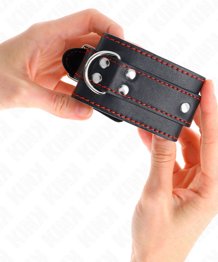 KINK - WRIST RESTRAINTS BLACK WITH RED LINING ADJUSTABLE 20-28 CM X 5.5 CM KINK - WRIST RESTRAINTS BLACK WITH RED LINING ADJUSTABLE 20-28 CM X 5.5 CM