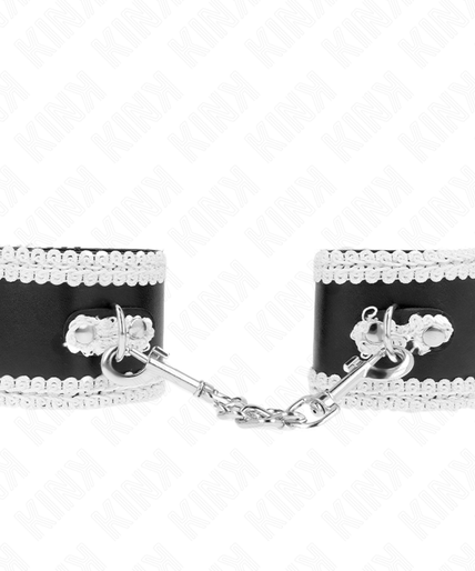 KINK - BLACK WRIST RESTRAINTS WITH WHITE DECORATE LACE ADJSUTABLE 20-23 CM X 5.5 CM KINK - BLACK WRIST RESTRAINTS WITH WHITE DECORATE LACE ADJSUTABLE 20-23 CM X 5.5 CM