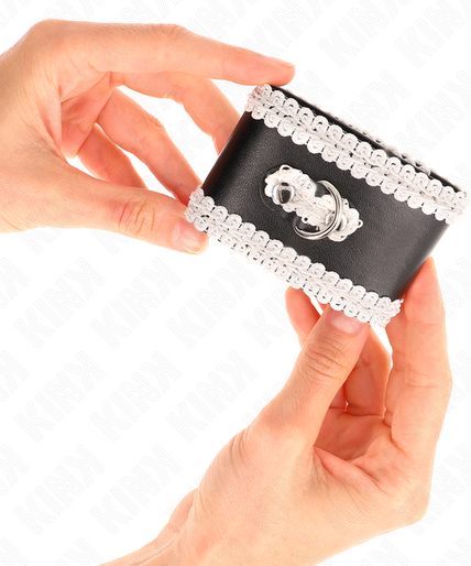 KINK - BLACK WRIST RESTRAINTS WITH WHITE DECORATE LACE ADJSUTABLE 20-23 CM X 5.5 CM KINK - BLACK WRIST RESTRAINTS WITH WHITE DECORATE LACE ADJSUTABLE 20-23 CM X 5.5 CM